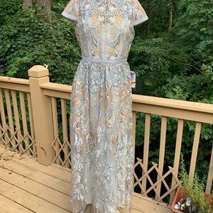 Adrianna Papell Metallic Embroidered Maxi Dress